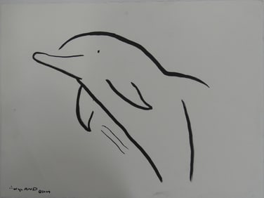 ROBERT WYLAND 'DOLPHIN' INK DRAWING ON PAPER