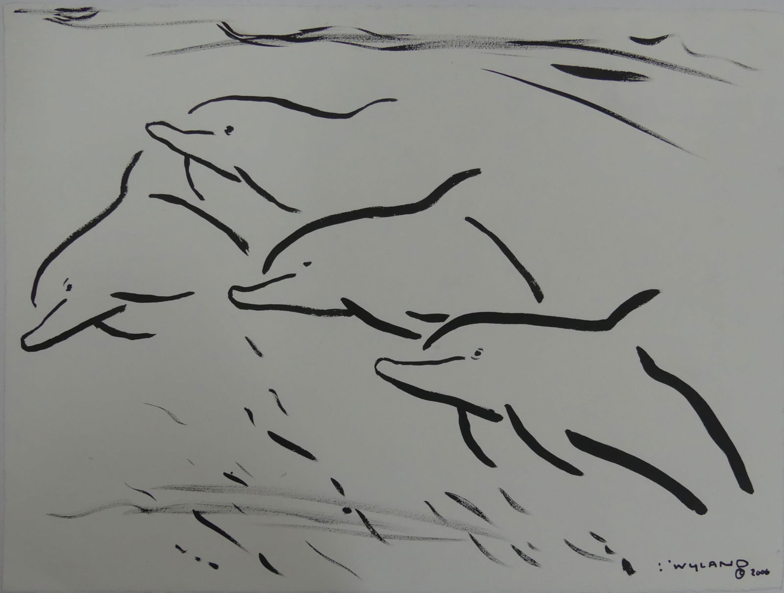 ROBERT WYLAND 'DOLPHIN POD' INK DRAWING ON PAPER (1 of 4)
