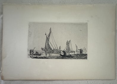 ZEEMAN BOATS NEAR THE SHORE VINTAGE ETCHING