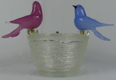 MURANO THREADED GLASS BIRD NEST VASE