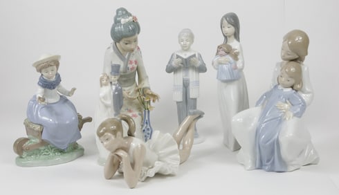 7pc LLADRO STYLE PORCELAIN FIGURINES