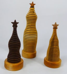 3pc BILL SHAGES SCULPTURAL WOOD CHRISTMAS TREES