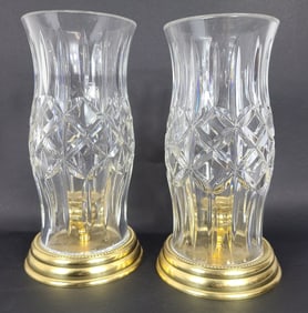 PR WATERFORD CRYSTAL & BRASS HURRICANE LAMPS