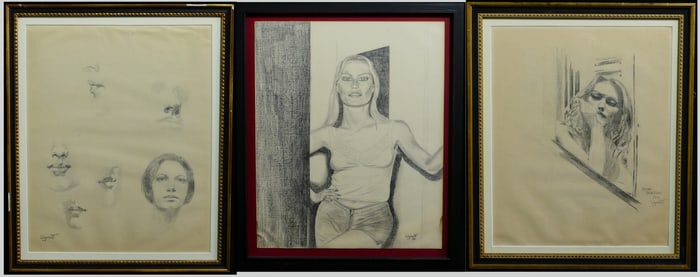 3pc WYNANT VANDERPOEL PENCIL DRAWINGS ON PAPER