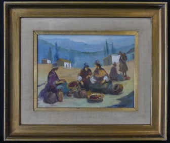 MOLINAS 'BOLIVIAN FRUIT VENDORS' OIL ON BOARD