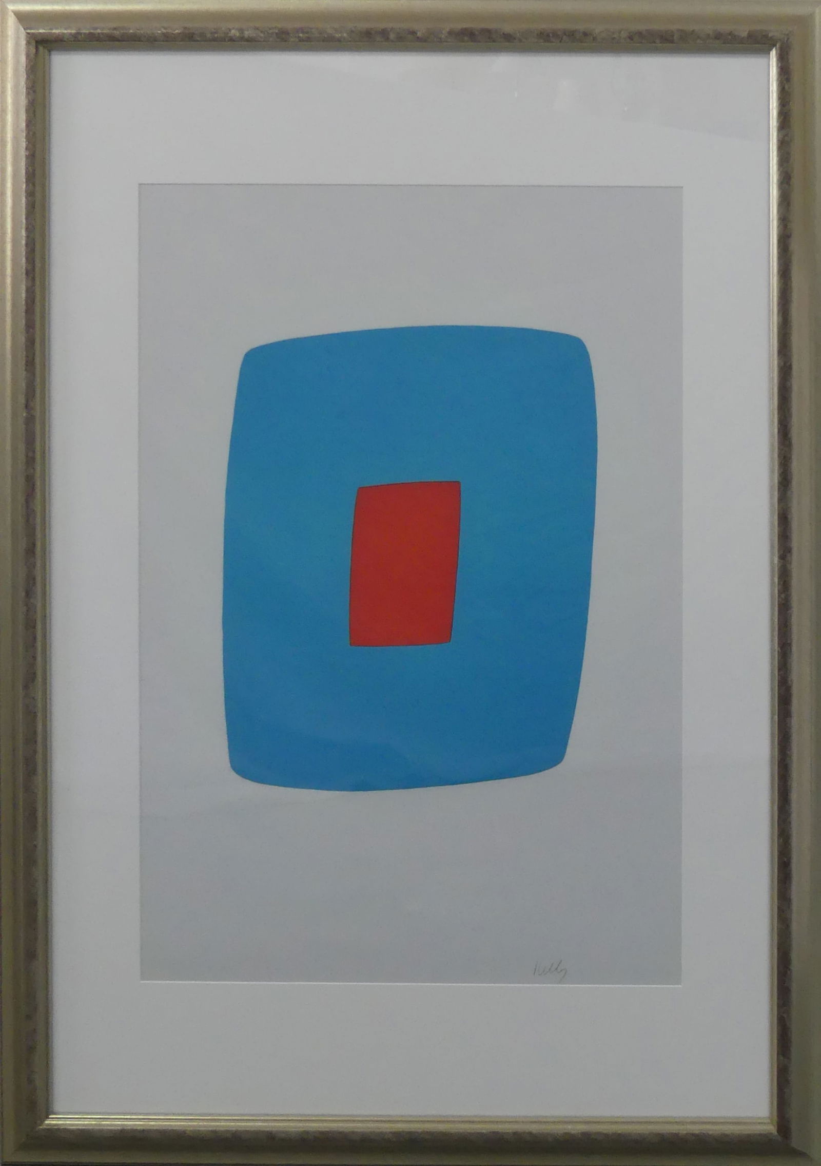 ELLSWORTH KELLY 'LIGHT BLUE WITH ORANGE': Ellsworth Kelly 'Light Blue with Orange' print in colors. Signed in the plate lower right. Viewable measures 33 3/4" x 22 3/4". Frame measures 50" x 36".