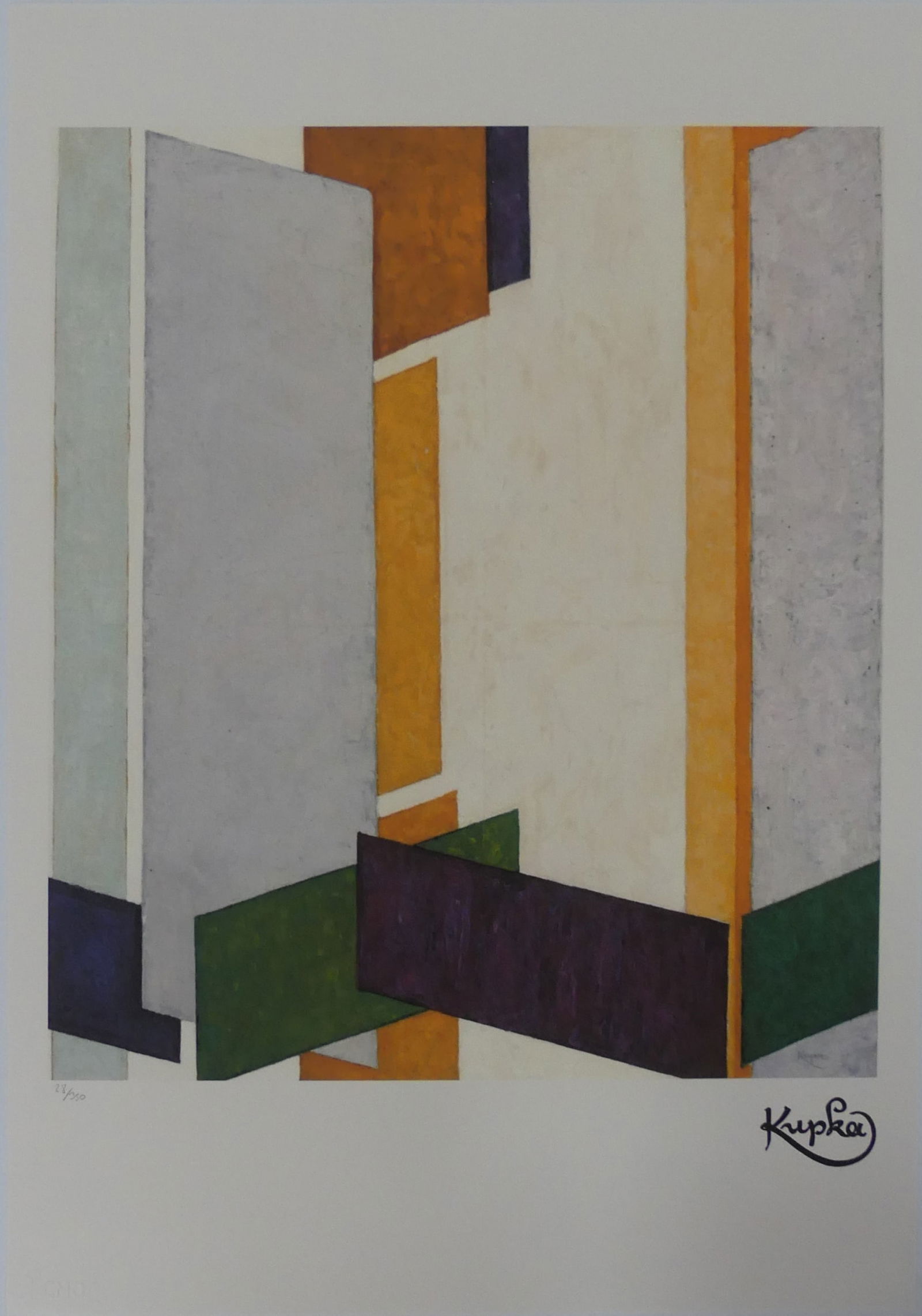 FRANTISEK KUPKA 'DIAGONAL PLANES' LITHOGRAPH: Frantisek Kupka 'Diagonal Planes' lithograph. Signed in the plate lower right. Numbered 28/350 in pencil lower left. Holds blindstamps to lower corners. Sheet measures 27 1/2" x 19 5/8".