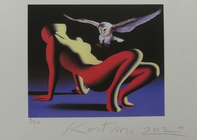 MARK KOSTABI 'FIGURE WITH OWL' LITHOGRAPH