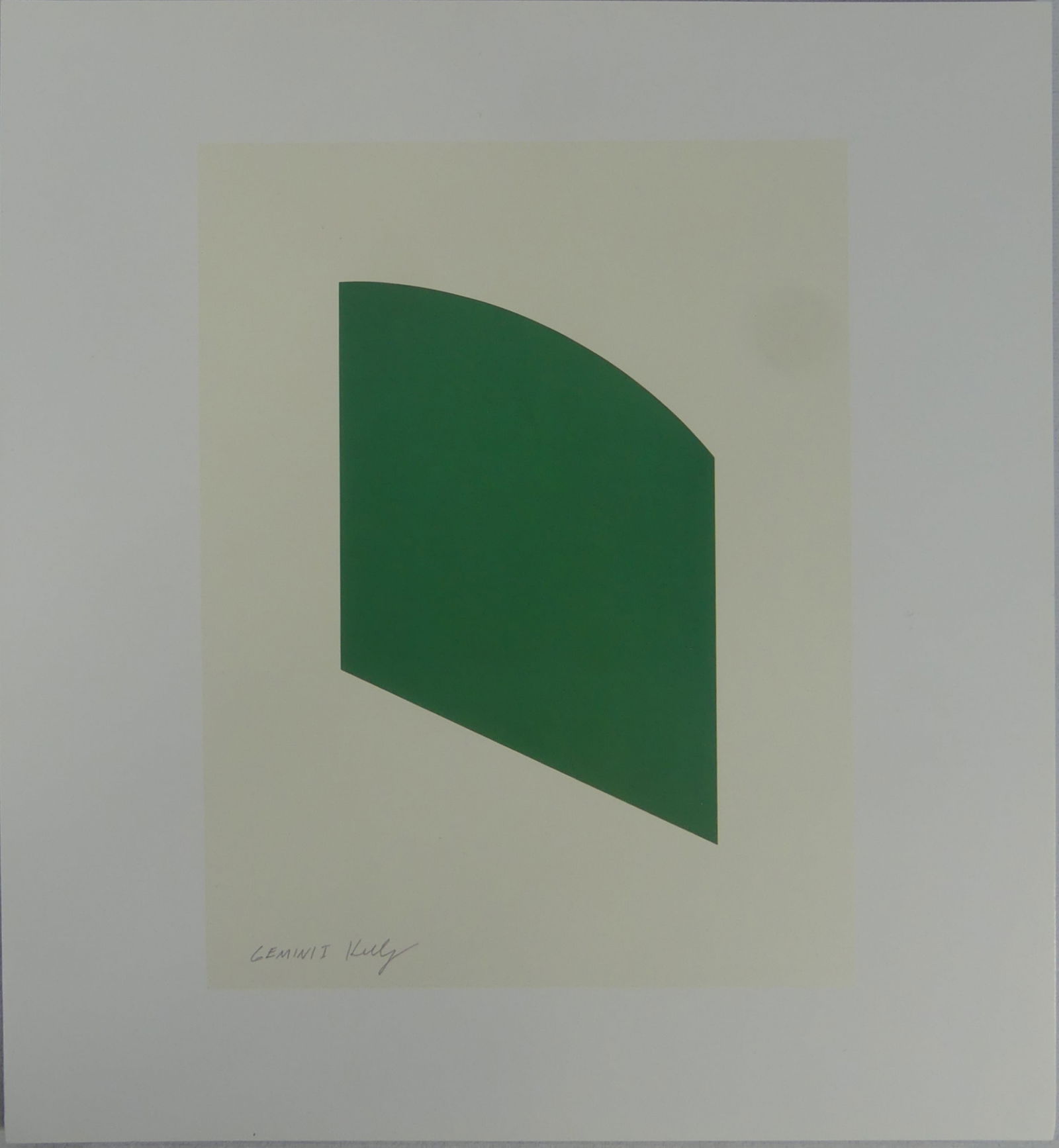 ELLSWORTH KELLY 'GREEN CURVE' LITHOGRAPH: Ellsworth Kelly 'Green Curve' lithograph. Signed in the plate lower left. Mounted. Sheet measures 11 3/4" x 11".