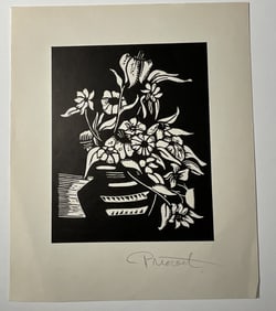 PRESCOTT CHAPLIN (FLOWERS) SIGNED WOODCUT PRINT