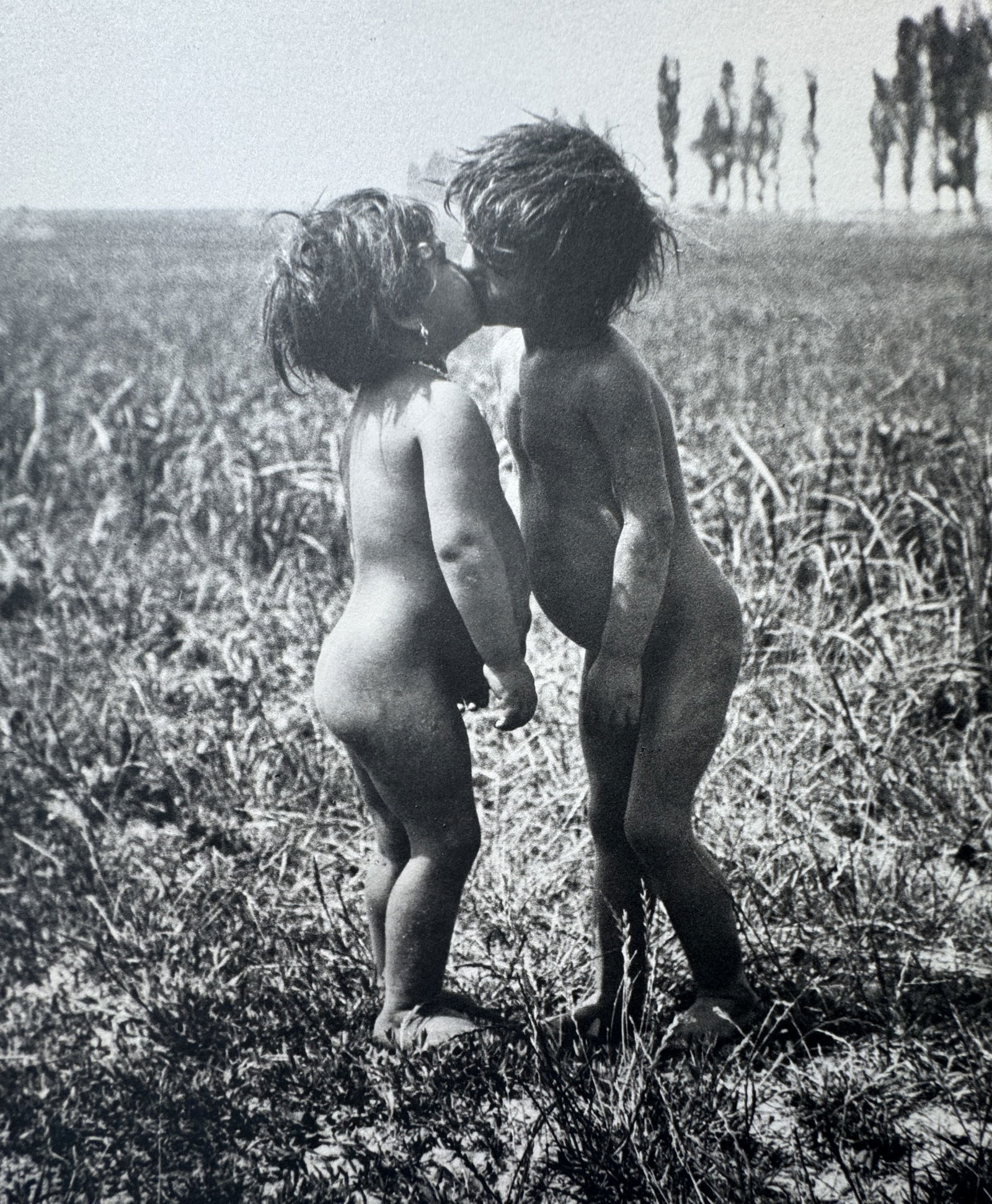 ANDRE KERTESZ 'NUDE KISSING, HUNGARY, 1917' PRINT: Andre Kertesz "Nude Kissing, Hungary, 1917" vintage print. Mounted. 8.3 x 6.75 inches.
