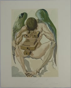 SALVADOR DALI 'FALLEN ANGEL' SIGNED WOODCUT