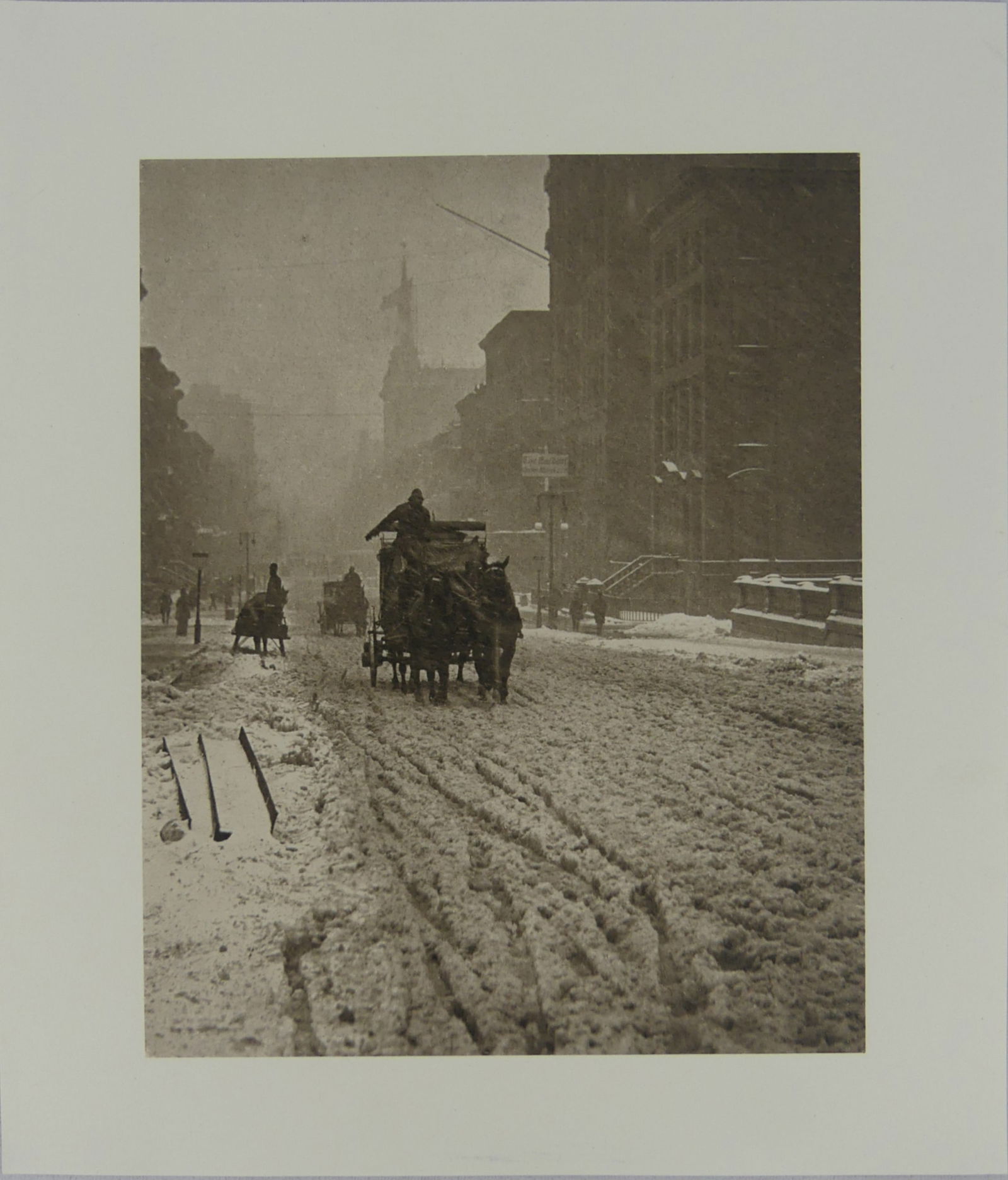 ALFRED STIEGLITZ 'WINTER, FIFTH AVENUE' PHOTO: Alfred Stieglitz 'Winter, Fifth Ave' photo litho. Sheet measures 11 1/8" x 9 1/2".