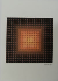 VICTOR VASARELY ABSTRACT ORANGE LITHOGRAPH
