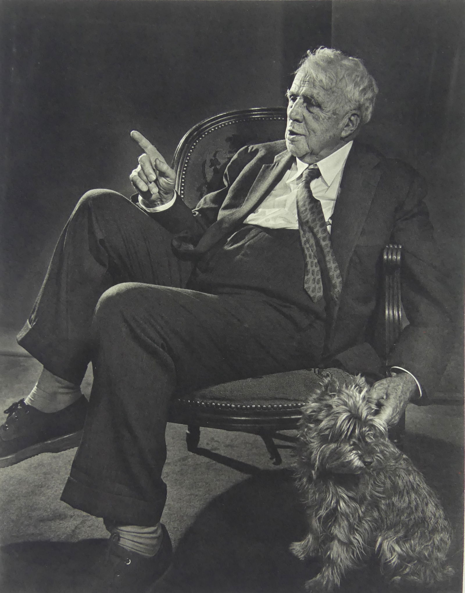 YOUSUF KARSH 'ROBERT FROST' PHOTOGRAVURE: Yousuf Karsh 'Robert Frost with Dog' photogravure. Sheet measures 12" x 9 3/8".