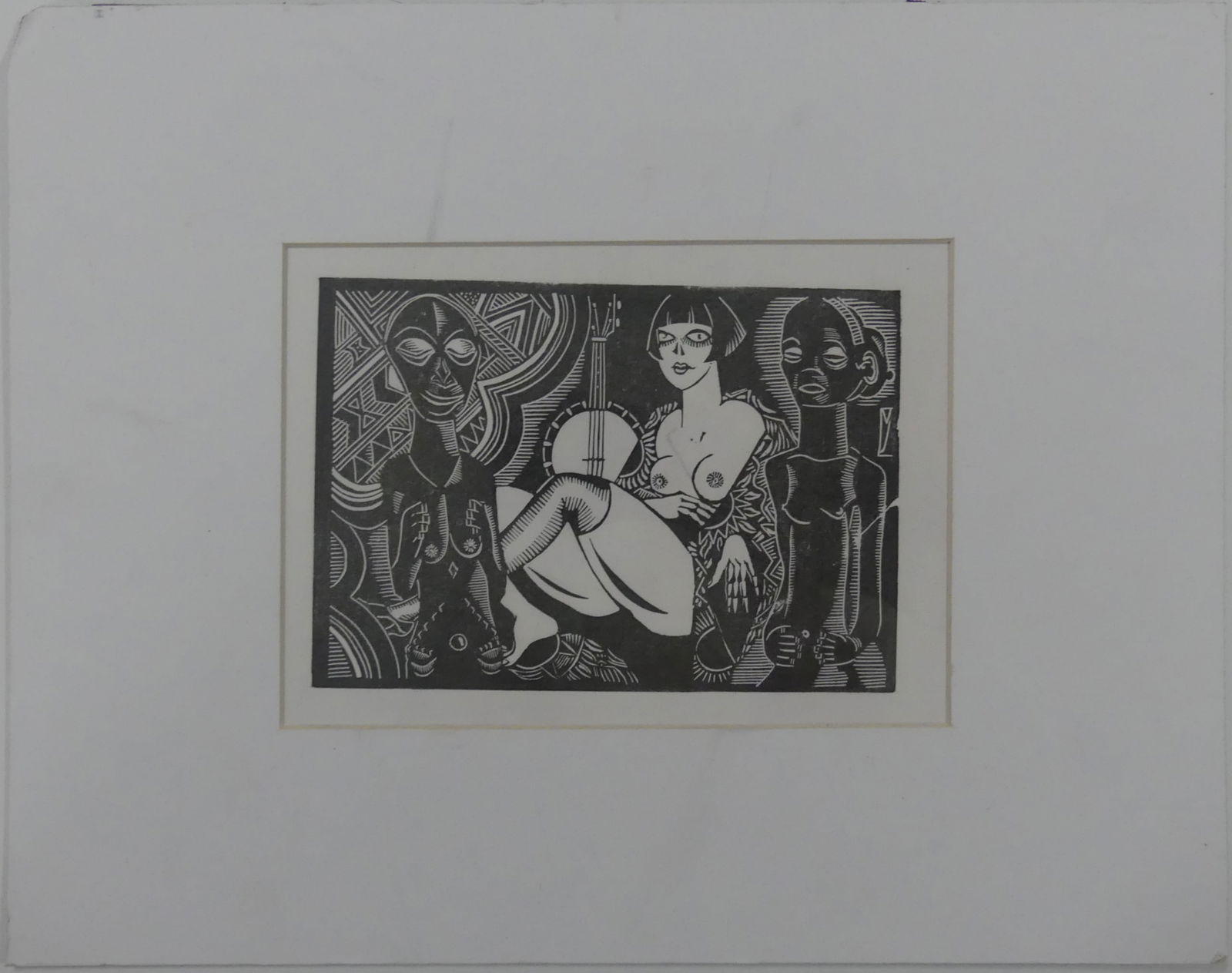 HENRI VAN STRATEN 'LE DAME AUX FETICHES' LINOCUT: Henri van Straten linocut titled 'Le Dame Aux Fetiches'. Shee measures 11" x 9 1/2". Mat measures 14" x 11".