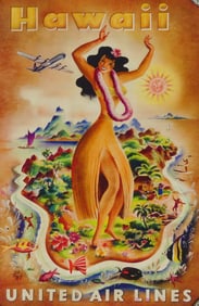 HAWAII UNITED AIR LINES TRAVEL POSTER