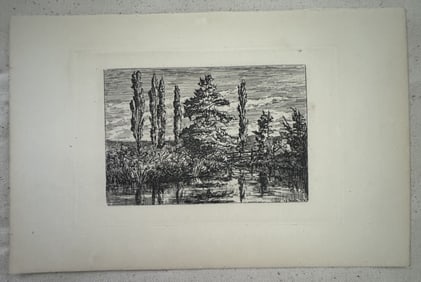 P G HAMERTON 'POPLARS AND OAK' VINTAGE ETCHING