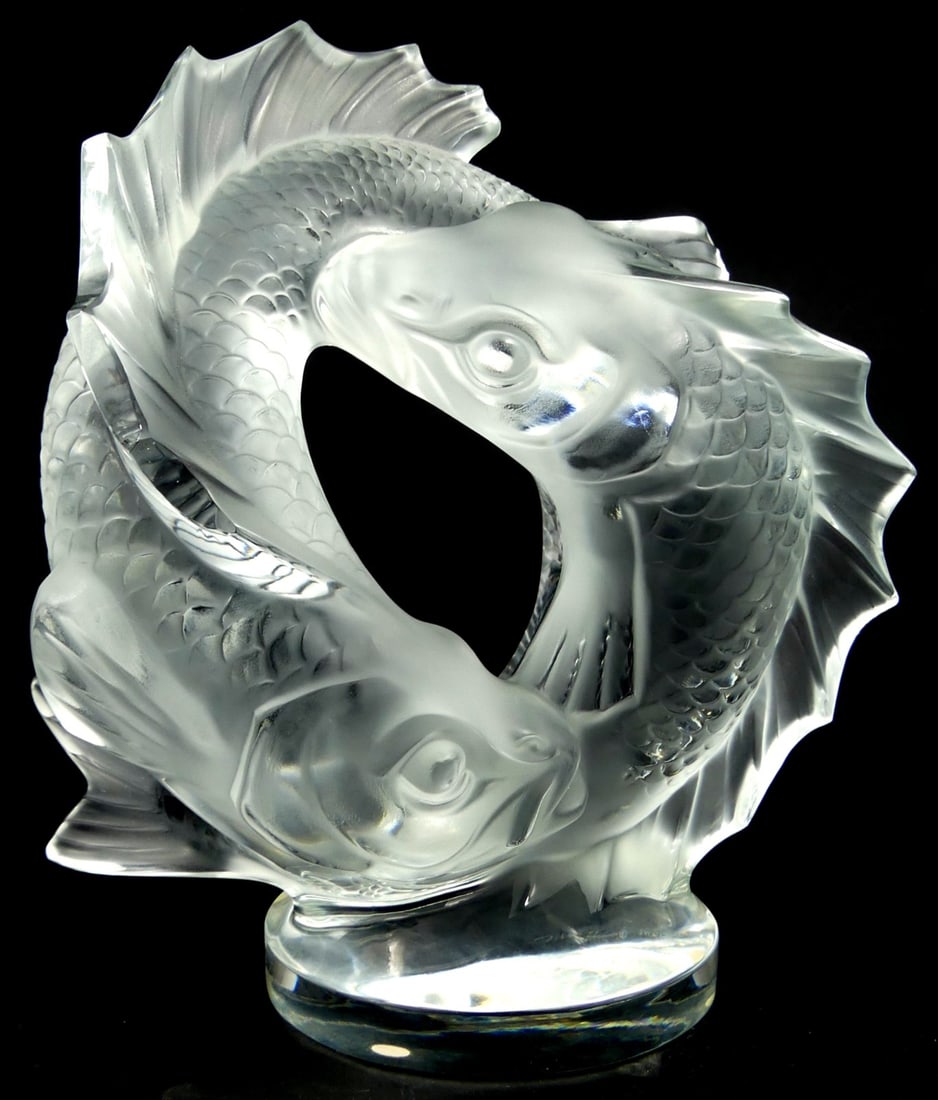 LALIQUE CRYSTAL 'DEUX POSSONS' KOI FISH SCULPTURE (1 of 8)
