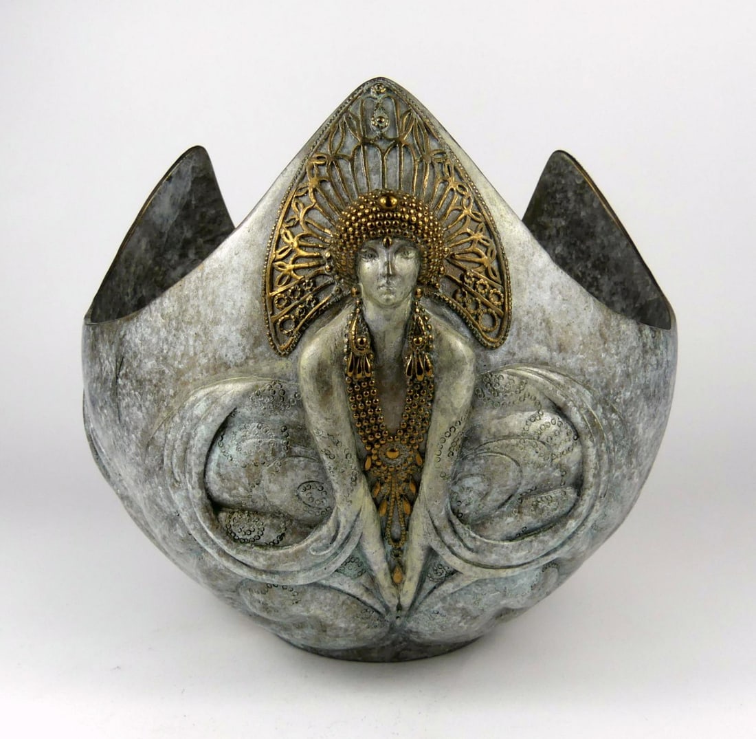 ERTE 'TROIS FEMME' BRONZE BOWL: Erte 'Trois Femme' bronze bowl. Signed to body. Marked Seven Arts, dated 1990 and numbered 156/395 near base. Measures 10" x 10" x 8 1/2".