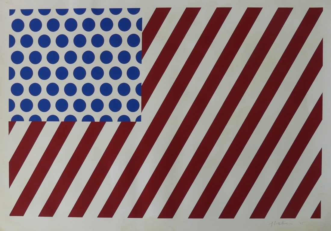 ROY LICHTENSTEIN 'FORMS IN SPACE' LITHOGRAPH: After Roy Lichtenstein 'Forms in Space' lithograph. Pencil signed and dated 1985 lower right. Sheet measures 51 3/4" x 35 3/4".