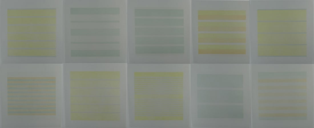 10pc AGNES MARTIN LITHOGRAPHS ON VELLUM: Ten Agnes Martin lithographs on vellum paper. Each sheet measures 11" x 10 3/4".