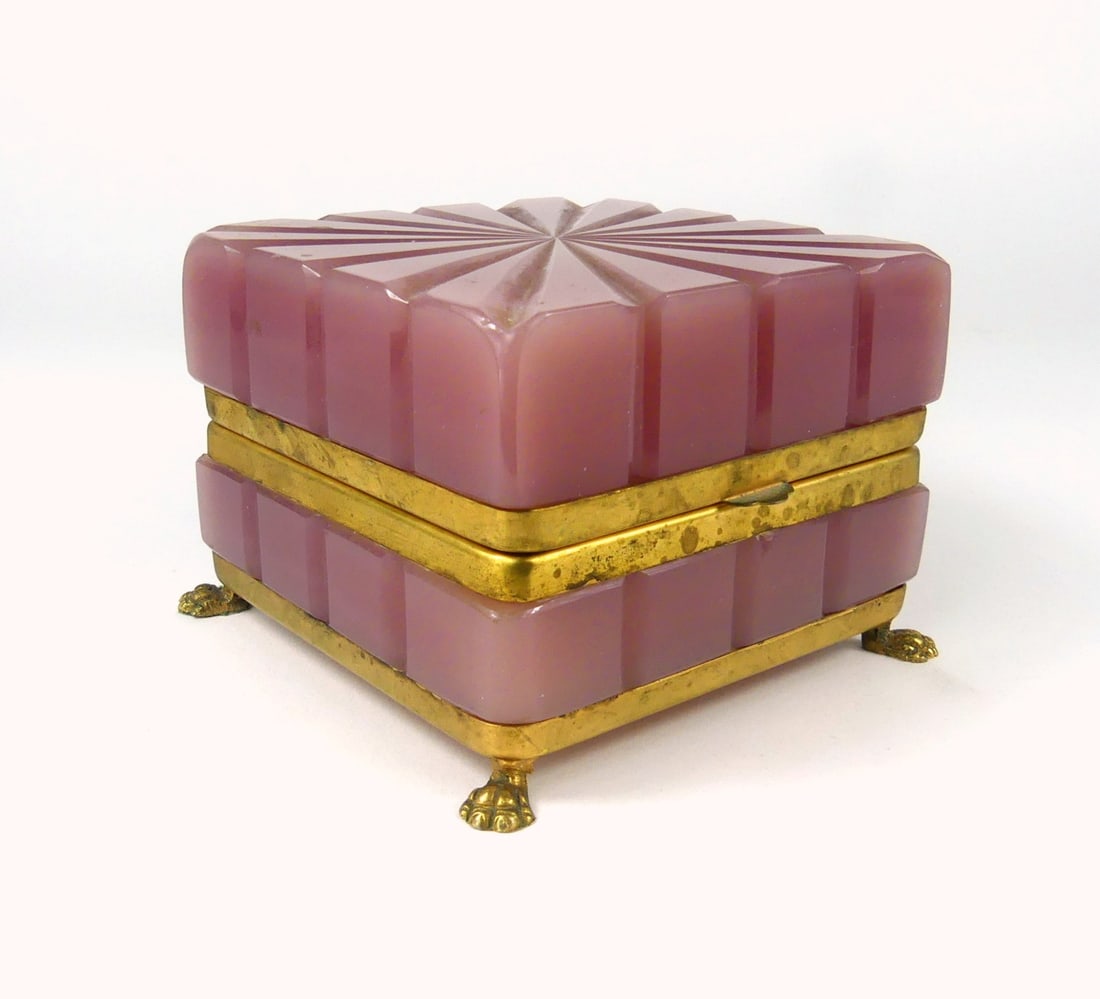 FRENCH BRONZE MOUNTED OPALINE GLASS DRESSER BOX (1 of 9)