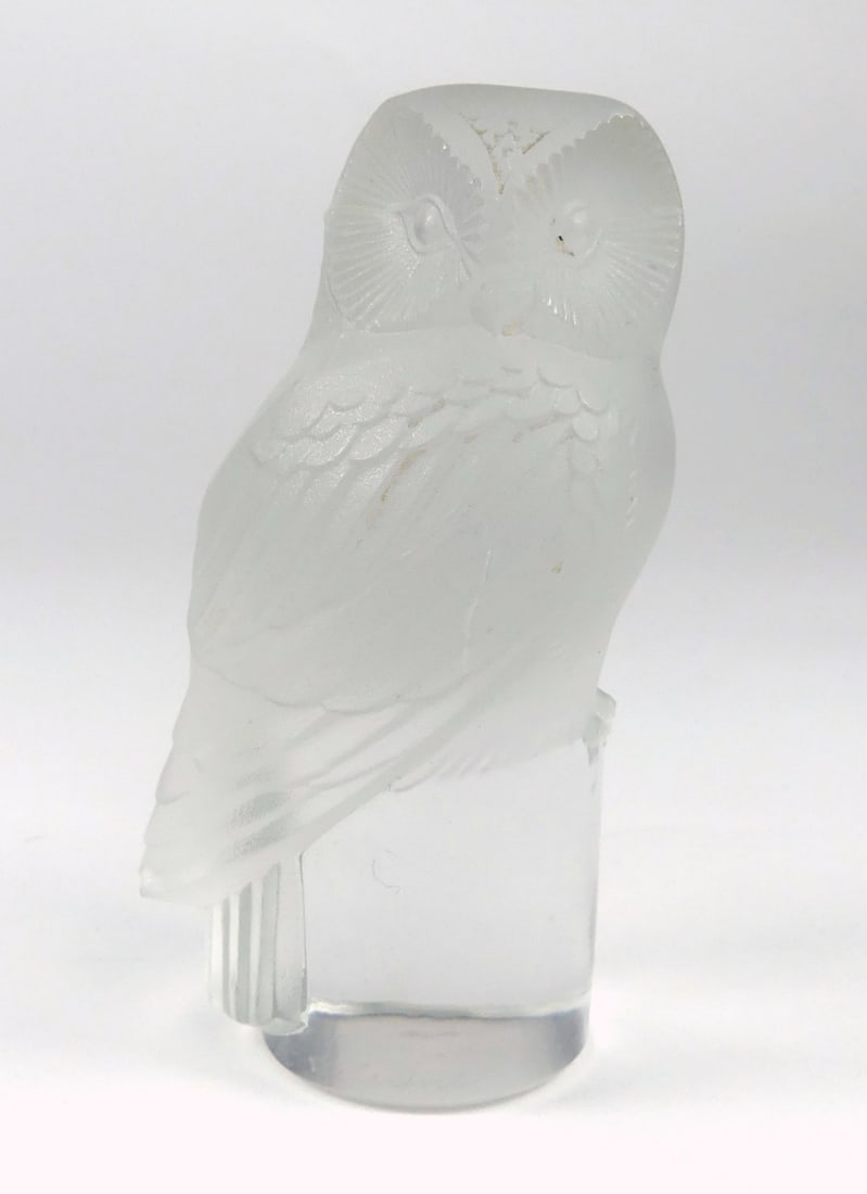 LALIQUE FROSTED CRYSTAL OWL PAPERWEIGHT (1 of 6)