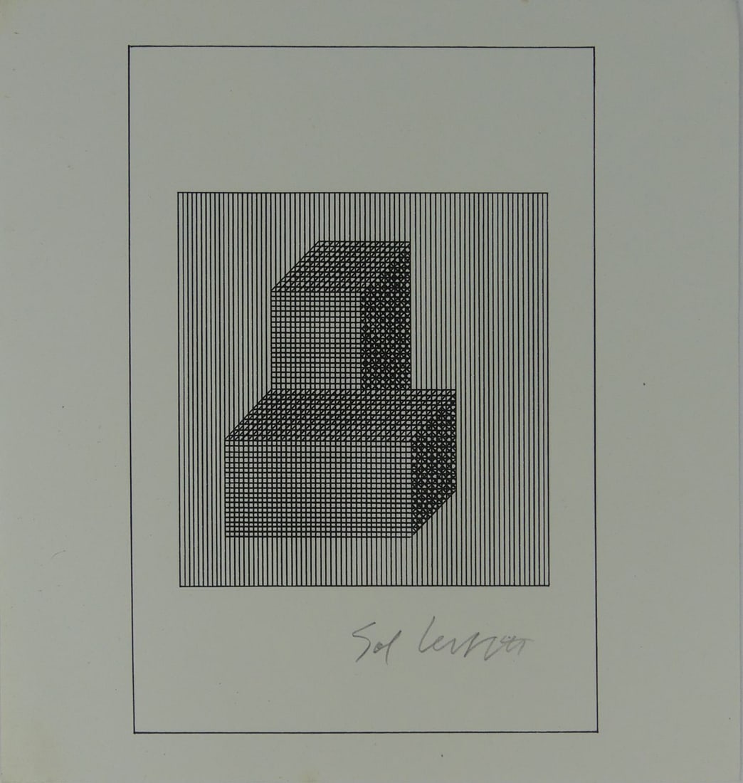 SOL LEWITT 'FICCIONES' SILKSCREEN: Sol Lewitt 'Ficciones' silkscreen. Pencil signed lower right. Sheet measures 8" x 8".