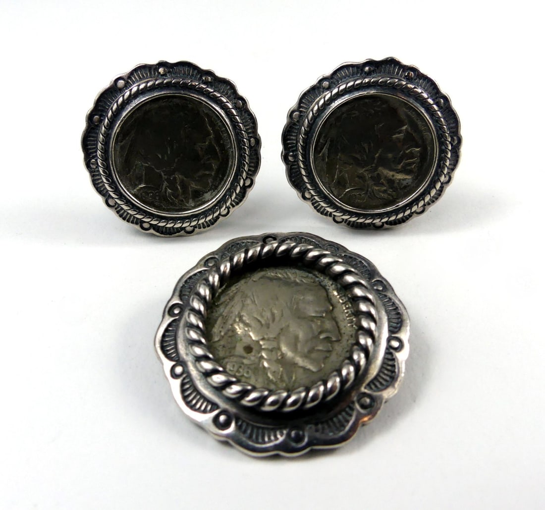 3pc STERLING BUFFALO NICKEL EARRINGS & PENDANT (1 of 5)