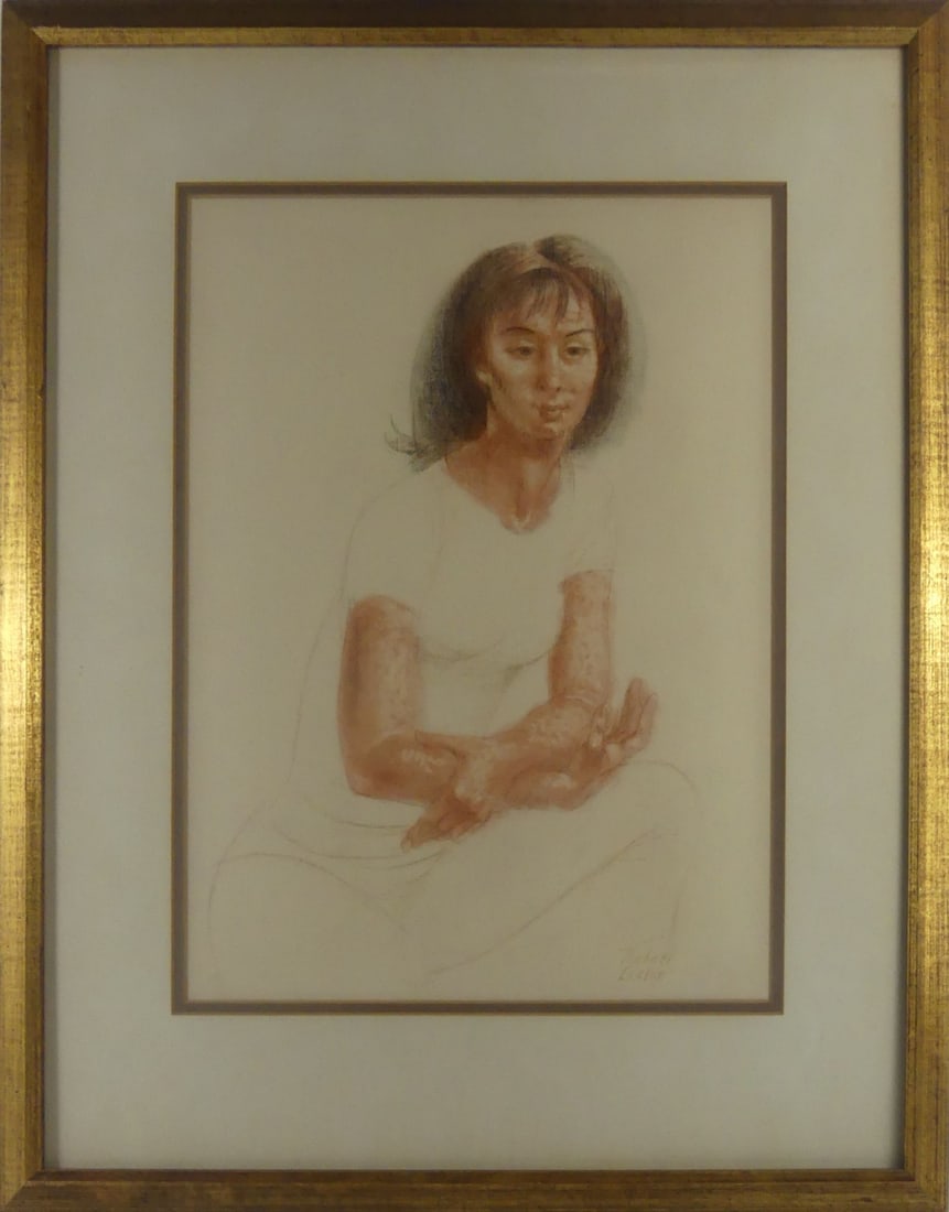 MICHAEL LENSON PASTEL PORTRAIT DRAWING: Michael Lenson (Russian/American, 1903-1971) pastel drawing on paper depicting a seated woman. Signed lower right. Viewable measures 15 1/2" x 11 3/4". Frame measures 23 1/4" x 19" x 1 1/4".
