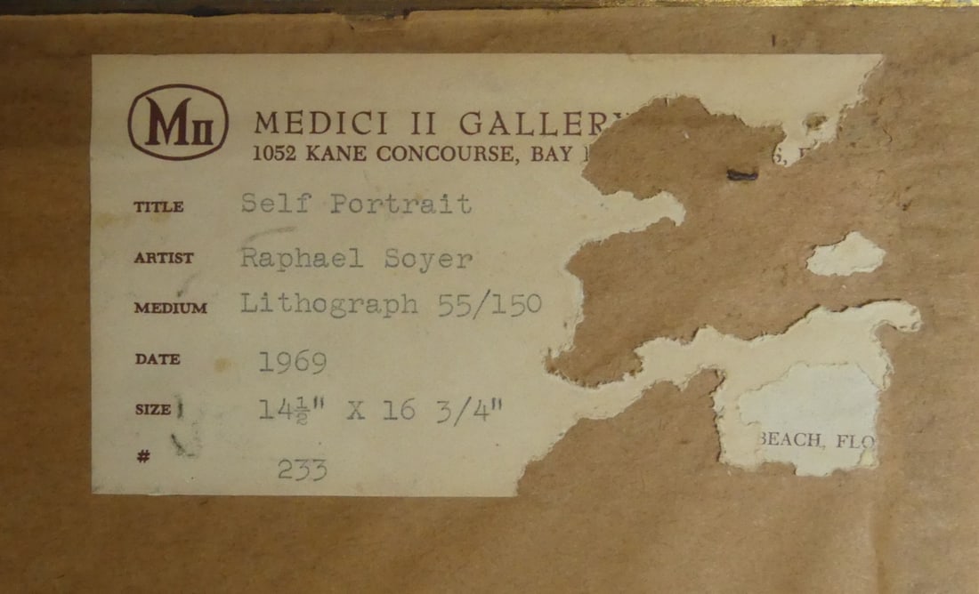 RAPHAEL SOYER 'SELF-PORTRAIT' LITHOGRAPH - 8