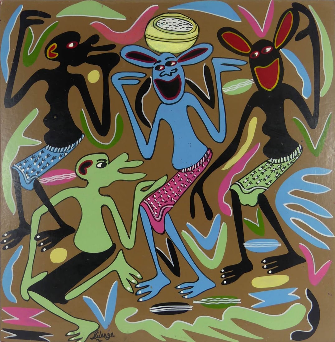 GEORGE LILANGA ORIGINAL OIL PAINTING ON BOARD (1 of 6)