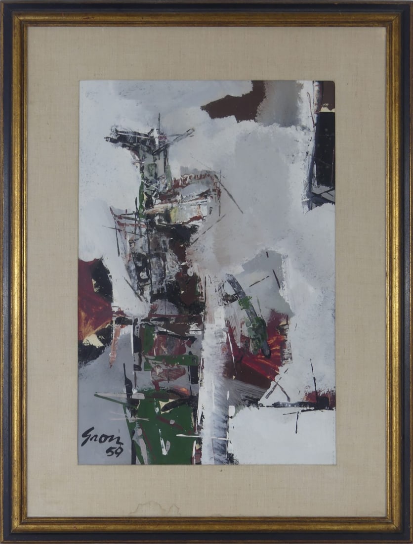 SIDNEY GROSS ABSTRACT GOUACHE PAINTING ON PAPER (1 of 5)