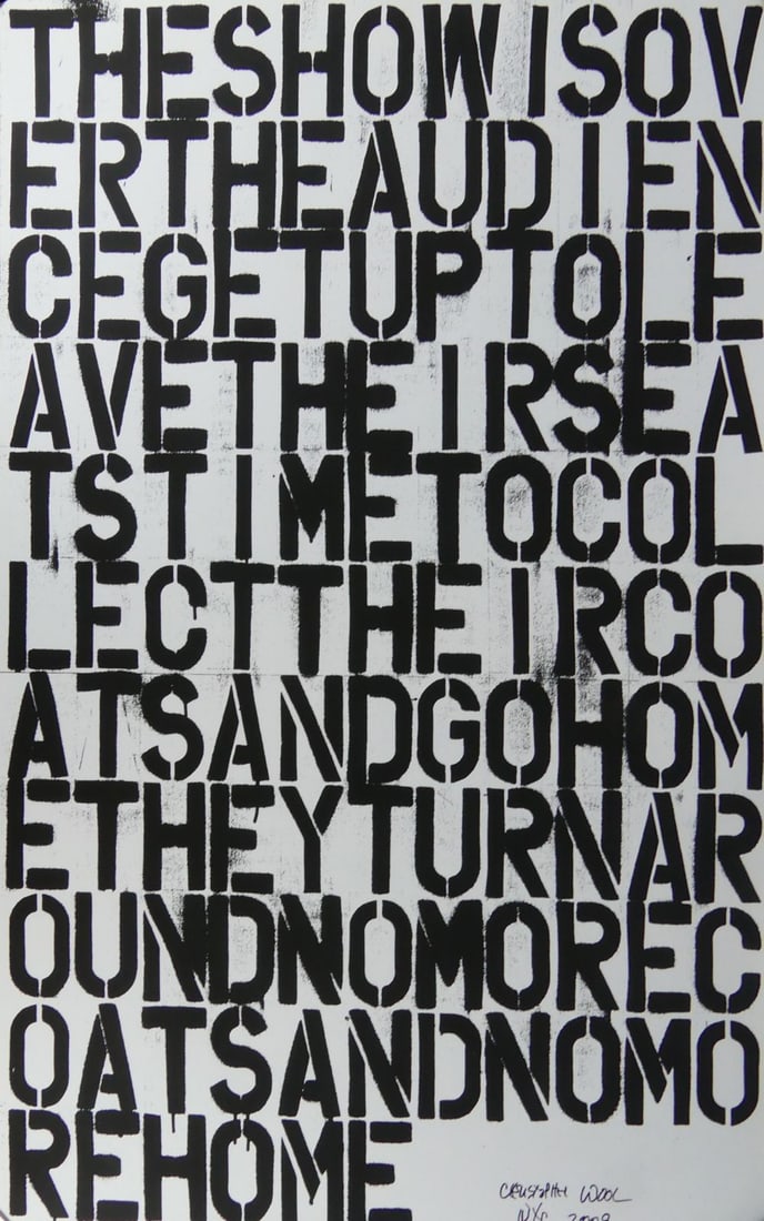 CHRISTOPHER WOOL 'THE SHOW IS OVER' SIGNED: Christopher Wool 'The Show is Over' offset lithograph. Signed and dated in marker lower right. Sheet measures 47" x 31".