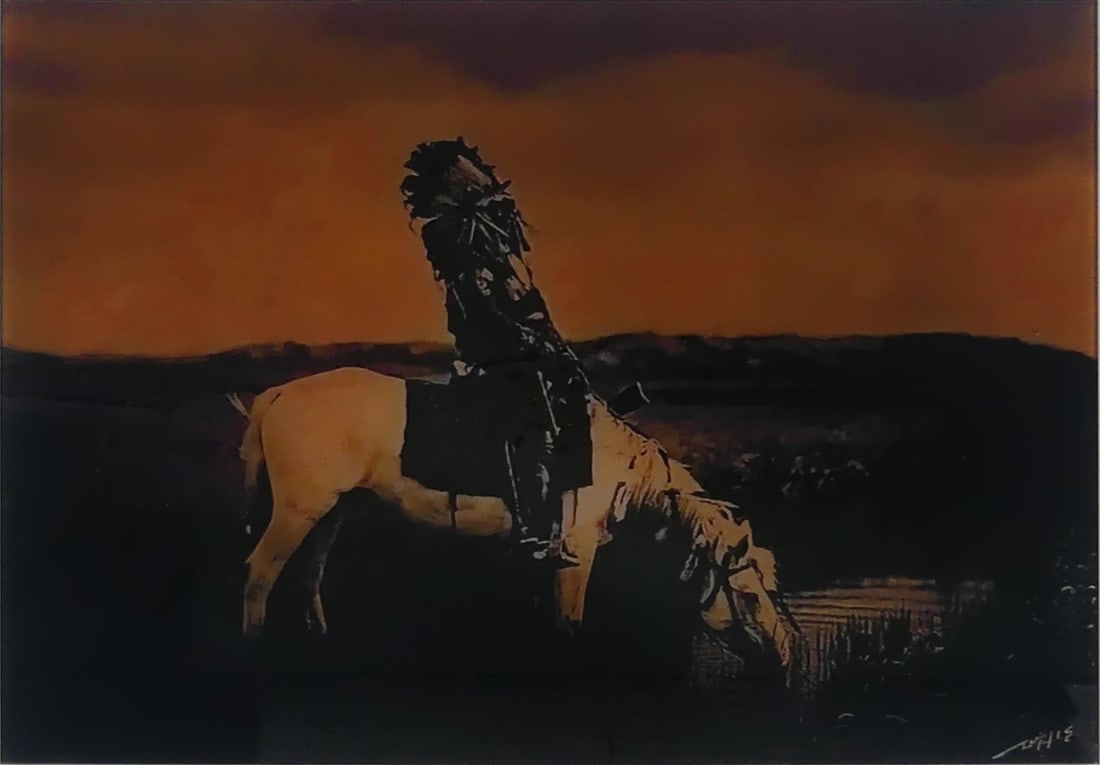 EDWARD CURTIS 'CHIEF REDHAWK' GOLDTONE GLASS PRINT (1 of 4)