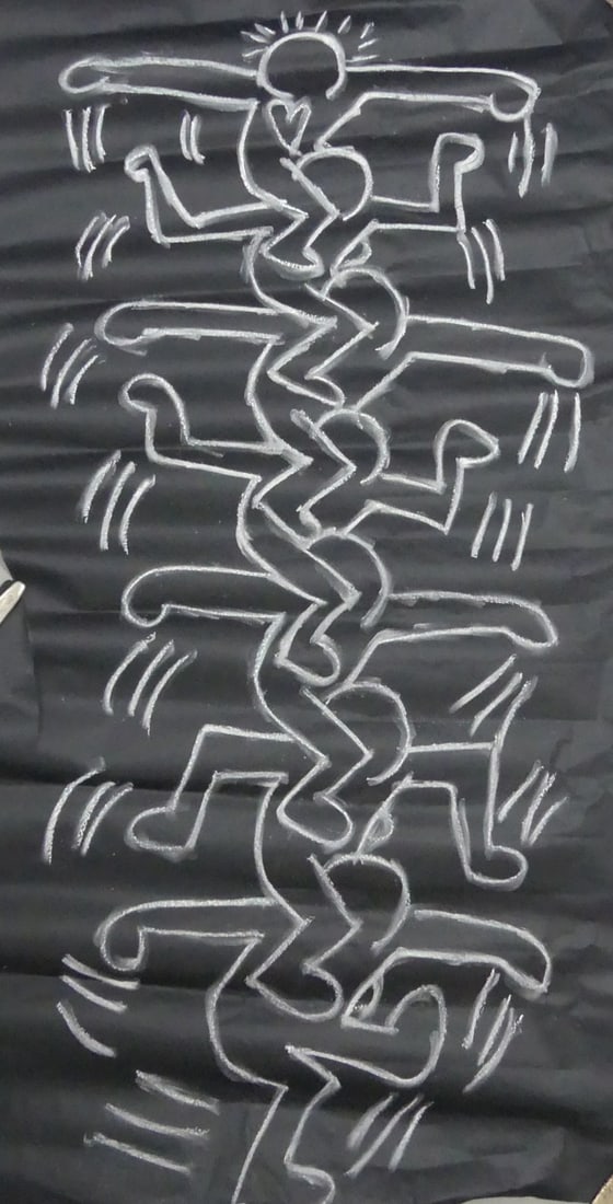 KEITH HARING SUBWAY SERIES CHALK DRAWING ON PAPER (1 of 5)