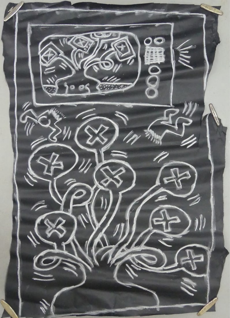 KEITH HARING SUBWAY SERIES CHALK DRAWING ON PAPER (1 of 5)