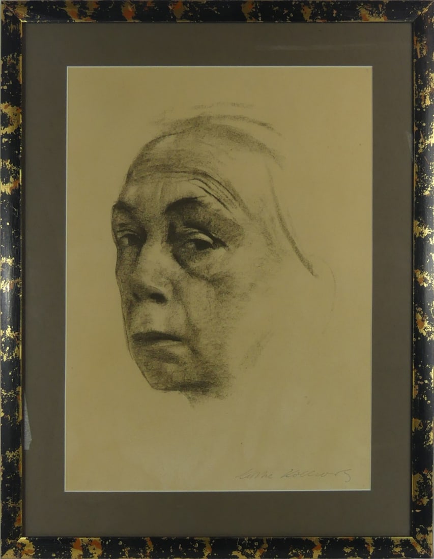 KATHE KOLLWITZ 'SELF PORTRAIT' LITHOGRAPH: Lithograph depicting a Self Portrait after Kathe Kollwitz. Pencil signed lower right. Viewable measures 18 1/2" x 13 3/4". Frame measures 24 3/8" x 19 5/8" x 1".
