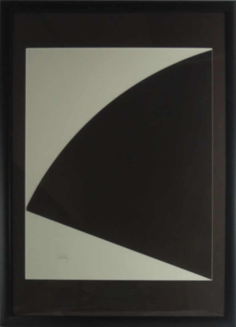ELLSWORTH KELLY 'BLACK CURVE' LITHOGRAPH: Ellsworth Kelly 'Black Curve' offset lithograph. Pencil signed lower left. Viewable measures 21" x 17". Frame measures 29 1/2" x 21 1/2" x 1".