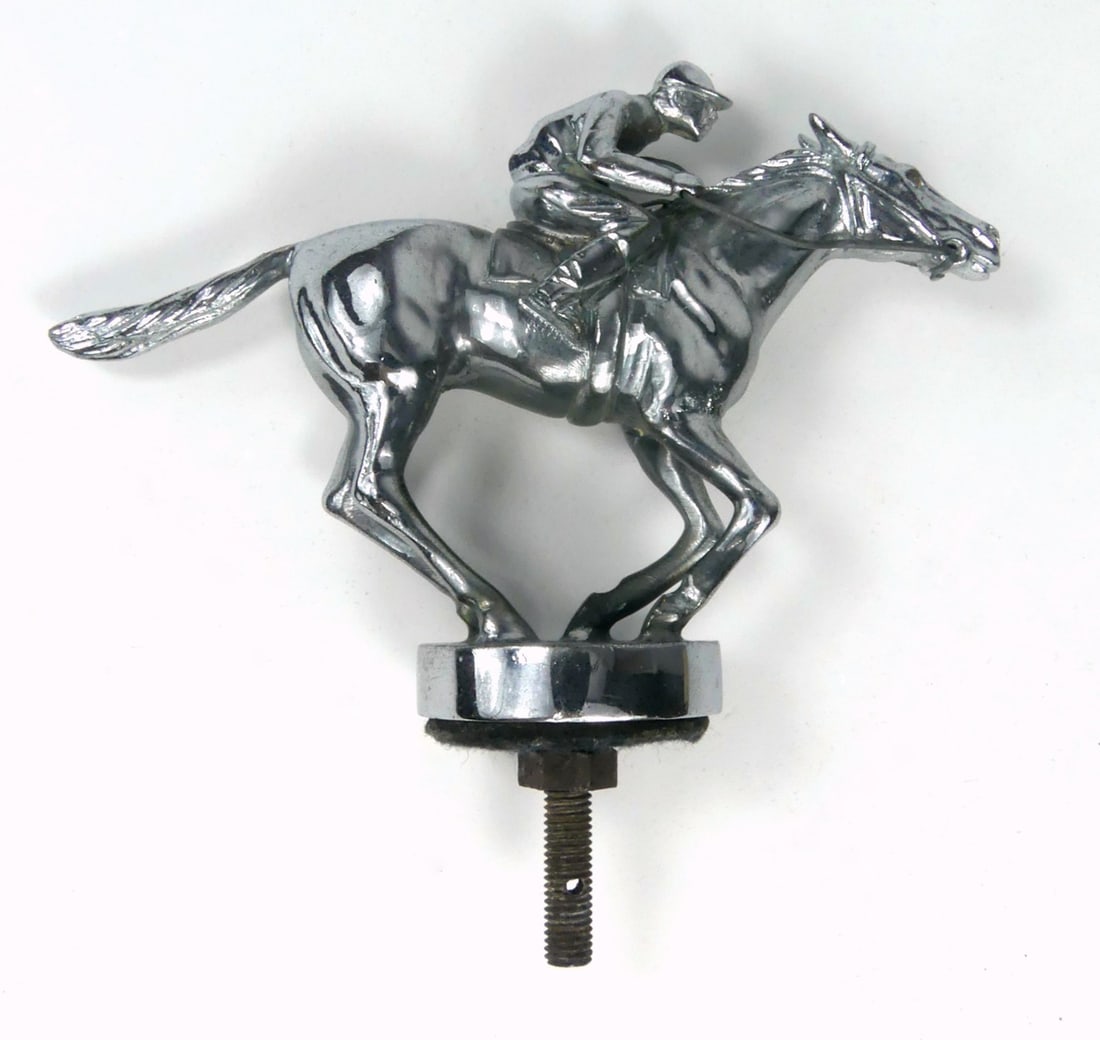 ENGLISH CHROME JOCKEY & HORSE HOOD ORNAMENT (1 of 5)
