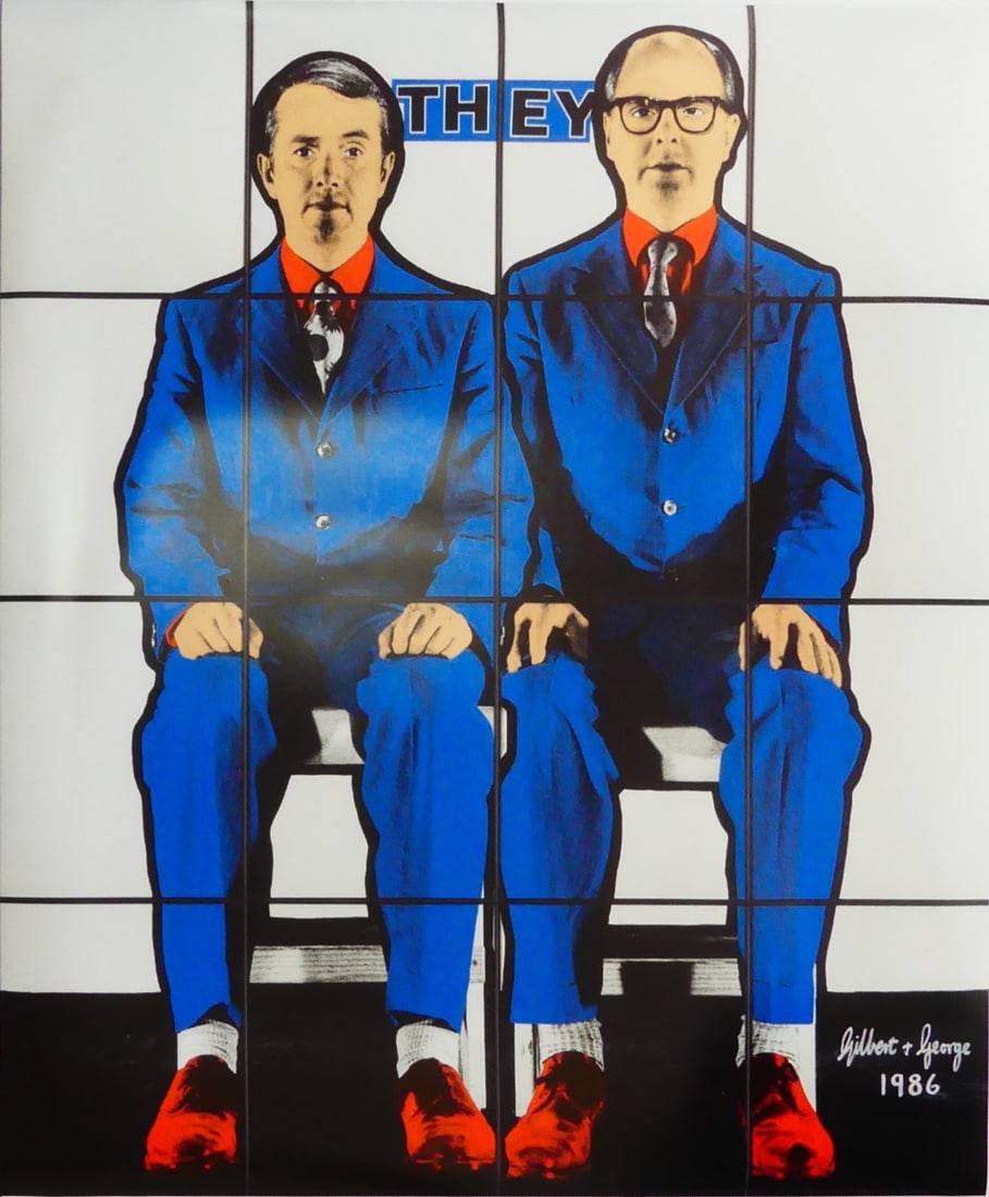 GILBERT & GEORGE 'THEY' POSTER: Gilbert & George (Gilbert Proesch & George Passmore) poster titled 'They'. Signed and dated in the plate lower right. Sheet measures 47" x 39".
