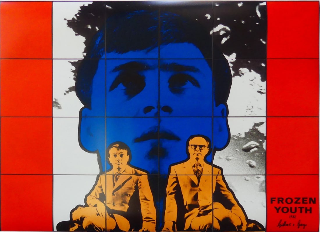 GILBERT & GEORGE 'FROZEN YOUTH' POSTER: Gilbert & George (Gilbert Proesch & George Passmore) 'Frozen Youth' poster. Signed and dated in the plate lower right. Sheet measures 41 1/4" x 33".