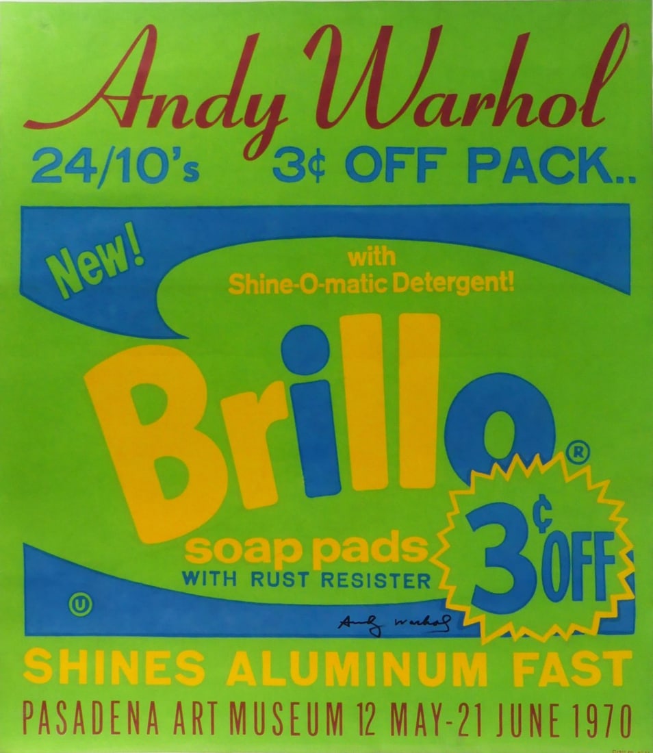 ANDY WARHOL BRILLO SOAP PADS SIGNED POSTER: Andy Warhol 'Brillo Soap Pads' poster. Signed in black marker. Sheet measures 29 3/4" x 25 5/8".