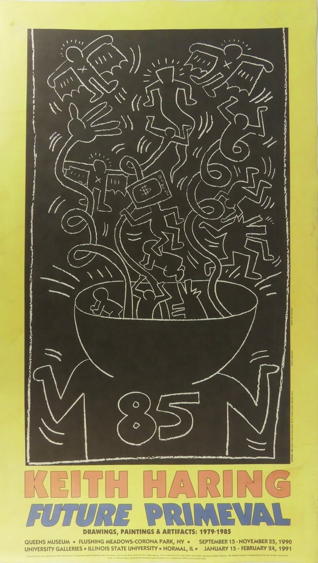 KEITH HARING 'FUTURE PRIMEVAL' POSTER: Keith Haring 'Future Primeval' exhibition poster. Print date unknown. Sheet measures 36 3/4" x 20 1/2".