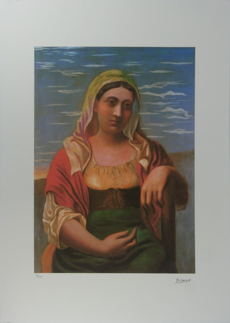 PICASSO 'ITALIENNE D'APRES UNE' LITHOGRAPH: Pablo Picasso 'Italienne D'apres Une' lithograph. Stamped signature lower right. Numbered in pencil 31/200 and holds blindstamp lower left. Marked Copyright Foundation Pablo Picasso to verso. Sheet me