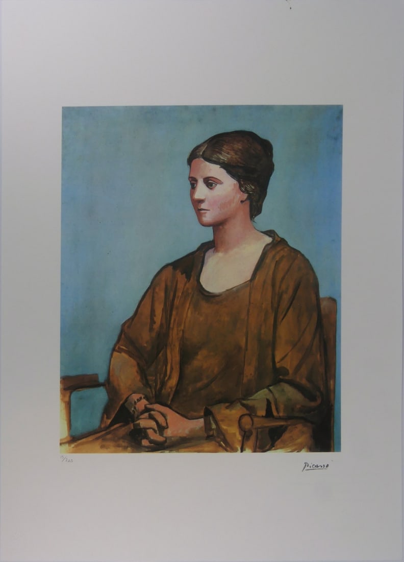 PABLO PICASSO 'PORTRAIT OF OLGA' LITHOGRAPH: Pablo Picasso 'Portrait of Olga' lithograph. Stamped signature lower right. Numbered in pencil 15/200 and holds blindstamp lower left. Marked Copyright Foundation Pablo Picasso to verso. Sheet measure