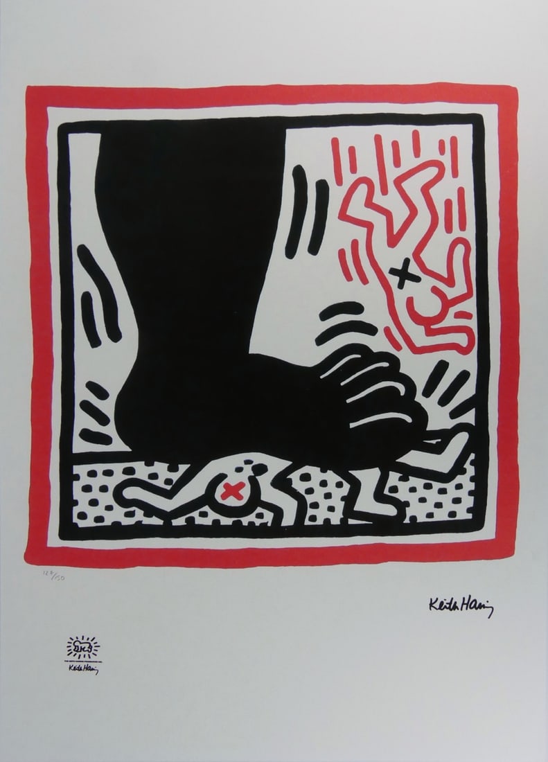 KEITH HARING 'FOOT' LITHOGRAPH: Keith Haring 'Foot' lithograph. Signed in the plate lower right. Numbered in pencil 127/150 and holds blindstamp lower left. Sheet measures 27 5/8" x 19 5/8".