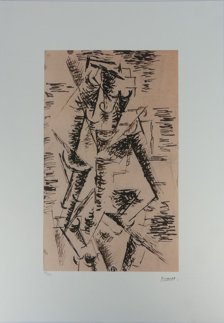 PABLO PICASSO 'ABSTRACT FIGURE' LITHOGRAPH: Pablo Picasso 'Abstract Figure' lithograph. Stamped signature lower right. Numbered in pencil 80/200 and holds blindstamp lower left. Marked Copyright Foundation Pablo Picasso to verso. Sheet measures