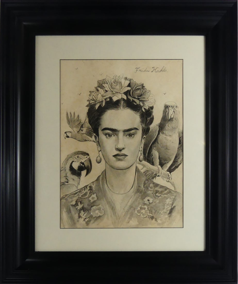 FRIDA KAHLO 'SELF-PORTRAIT' PENCIL & WATERCOLOR (1 of 7)